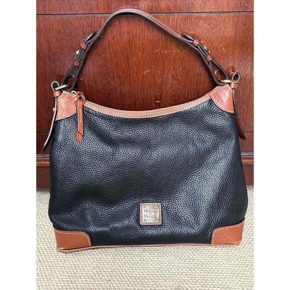 Dooney & Bourke Hobo Bag Black and Brown Pebbled Leather J8616963 - Picture 1 of 15